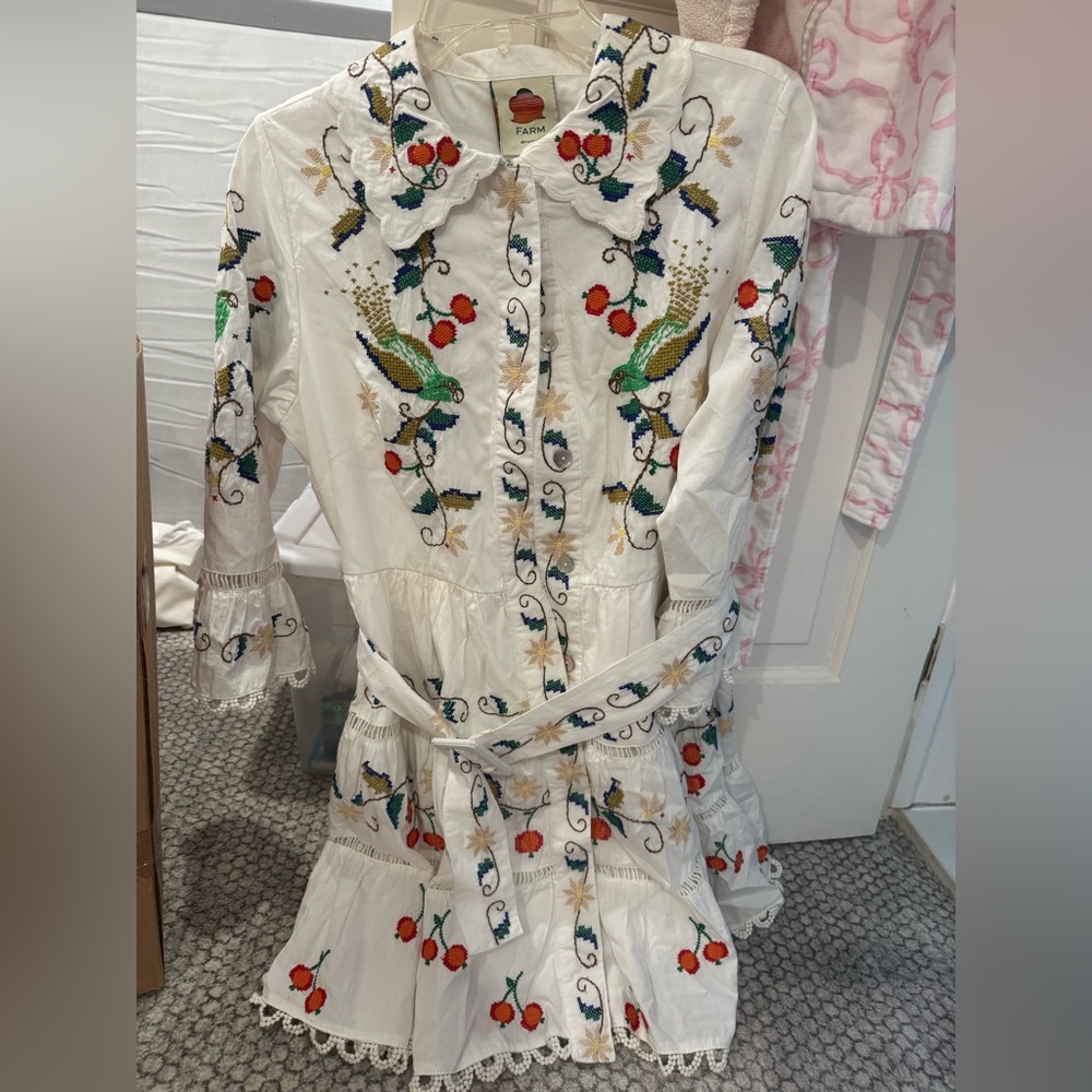 FARM Rio White Long Sleeve Dress with Colorful Embroidery